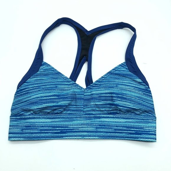 TYR Womens Bikini Top Active Swimwear Removable Cups Racerback Striped Blue S - Picture 1 of 3